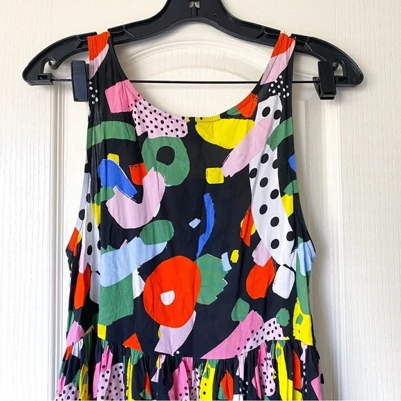 Nooworks Naomi Dress Party Print Rayon Midi Multicolor Small EUC - Picture 7 of 9